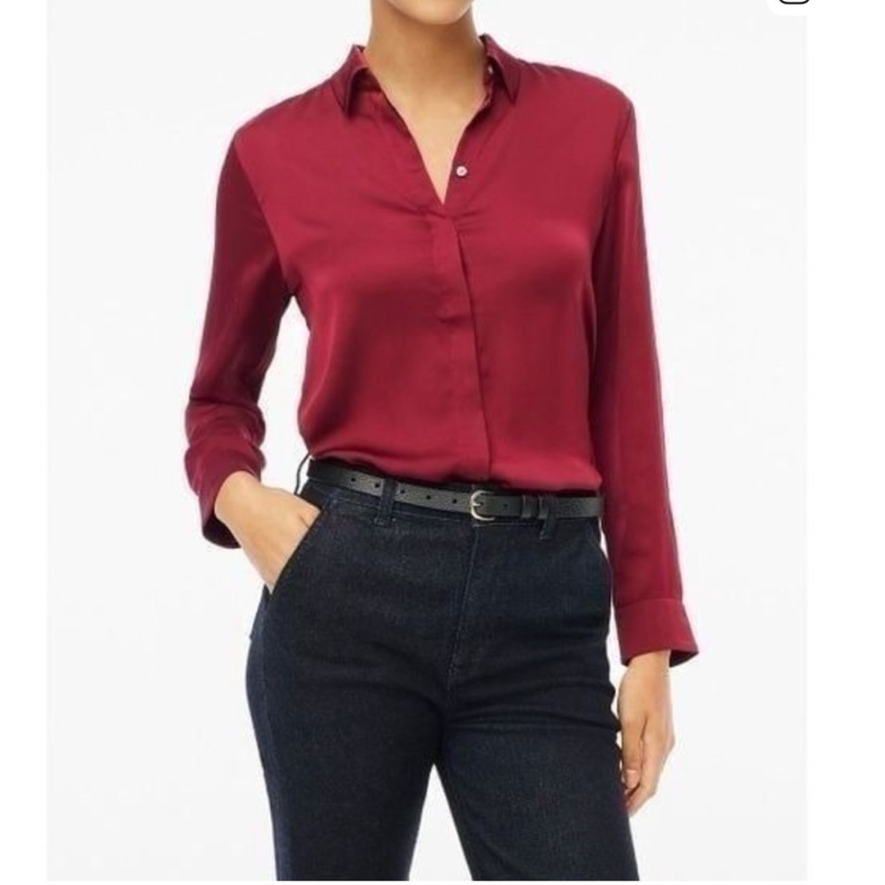 J. Crew Silk Button Up Shirt Dark Red